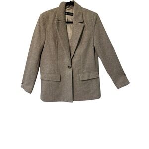 ZARA Herringbone Wool Blend Blazer Jacket Tan Brown Single Button Women's S